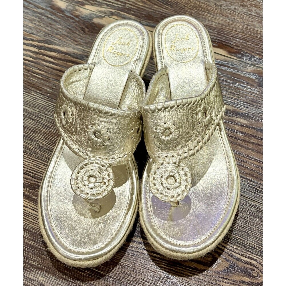 Jack Rogers “Marbella” Platinum Gold Wedge Sandals - Size 7 - EUC